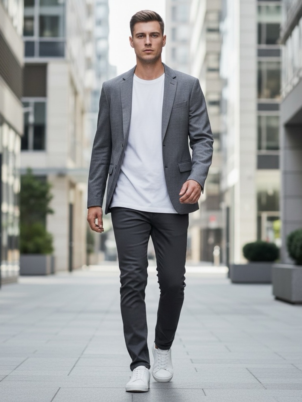 Mens suit by JCrew with pants and tie grey